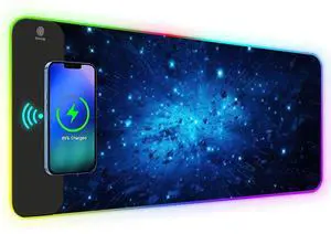 KEHIPI RGB Gaming Mouse Pad with Wireless Charging, Large Keyboard Mouse Pad with 14 LED Light Modes, Non-Slip Rubber Base Waterproof Desk Pad for Home Office Decor, Blue Meteor Starry Sky KEHIPI RGB Gaming Mouse Pad with Wireless Charging, Large Keyboard Mouse Pad with 14 LED Light Modes, Non-Slip Rubber Base Waterproof Desk Pad for Home Office Decor, Blue Meteor Starry Sky