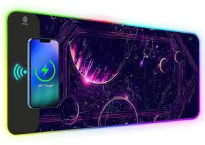 KEHIPI RGB Gaming Mouse Pad with Wireless Charging, Large Keyboard Mouse Pad with 14 LED Light Modes, Non-Slip Rubber Base Waterproof Desk Pad for Home Office Decor, Purple Planet KEHIPI RGB Gaming Mouse Pad with Wireless Charging, Large Keyboard Mouse Pad with 14 LED Light Modes, Non-Slip Rubber Base Waterproof Desk Pad for Home Office Decor, Purple Planet