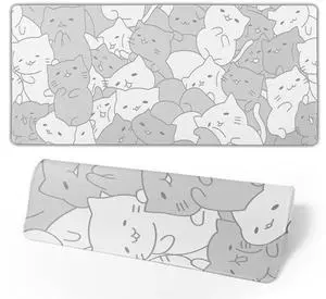 KEHIPI White Kawaii Cats E-Sport Mouse Pad Large Desk Mat Non-Slip Rubber Base Stitched Edge Keyboard Mouse Pad for Office Home E-Sport Computer Laptop, 31.5×11.8 Inches KEHIPI White Kawaii Cats E-Sport Mouse Pad Large Desk Mat Non-Slip Rubber Base Stitched Edge Keyboard Mouse Pad for Office Home E-Sport Computer Laptop, 31.5×11.8 Inches