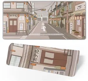 KEHIPI Tokyo Street Anime Kawaii Large Gaming Mousepad XXL Beige Cute Desktop Laptop Keyboard Mouse Mat Desk Pad Big 31.5''x15.7'' with Stitched Edges Non-Slip Rubber Base
