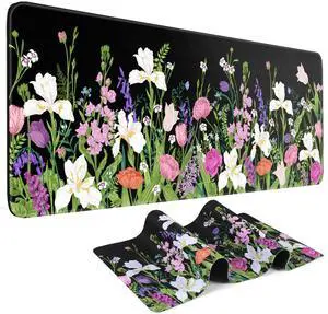 KEHIPI Large Gaming Mouse Pad Keyboard Pad 31.5 x 11.8 in Gaming Pad Black Mouse Pad with Anti-Slip Rubber Base, Extended Mouse Mat XL Mouse Pad Large Mouse Mat(Flower)