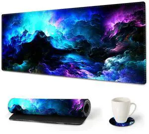 KEHIPI Extended Gaming Mouse Pad Desk Mat, Large Mousepad with Stitched Edges (35x15.7 in), Keyboard Mouse Mat Stable Rubber Base Desk Pad for Work, Game - Gorgeous Nebula Galaxy