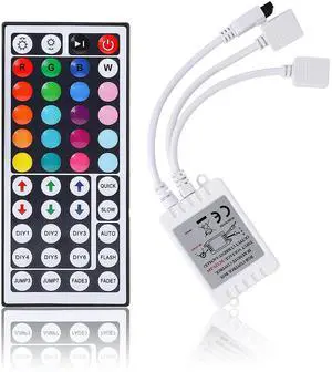 KEHIPI RGB LED Controller 2-Port 4Pin Dual Output with 44 Keys IR LED Light Remote Control DC12V-24V for 5050 3528 RGB Strip Lights