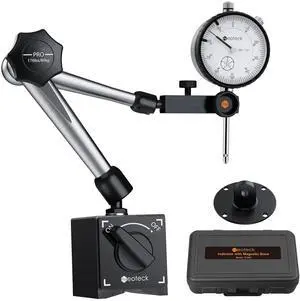 KEHIPI 0-1 Inch Dial Indicator with Magnetic Base Holder, Storage Case, Graduation 0.001",176lbs (80kg) Max Pull, for 3D Printer Lathe Workshop Woodworking CNC Machine-Silver