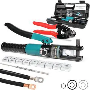 KEHIPI 10 Tons Hydraulic Crimping Tool & Cable Cutter with 9 Dies, Hydraulic Crimper for 1/16" 1/8" 3/16" Stainless Steel Cable Railing Hardware Kit, Wire Rope Swaging Tool