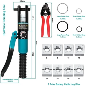 10 Tons Hydraulic Crimping Tool & Cable Cutter with 9 Dies Hydraulic Crimper for 1/16" 1/8" 3/16" Stainless Steel Cable Railing Hardware Kit, Wire Rope Swaging Tool 10 Tons Hydraulic Crimping Tool & Cable Cutter with 9 Dies Hydraulic Crimper for 1/16" 1/8" 3/16" Stainless Steel Cable Railing Hardware Kit, Wire Rope Swaging Tool