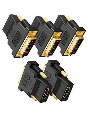 KEHIPI DVI to HDMI Adapter, 5-Pack Bi-Directional DVI-D(24+1) Male to HDMI Female Converter, Support 1080P 3D for PS3, PS4, TV Box, Blu-ray, Projector, HDTV KEHIPI DVI to HDMI Adapter, 5-Pack Bi-Directional DVI-D(24+1) Male to HDMI Female Converter, Support 1080P 3D for PS3, PS4, TV Box, Blu-ray, Projector, HDTV