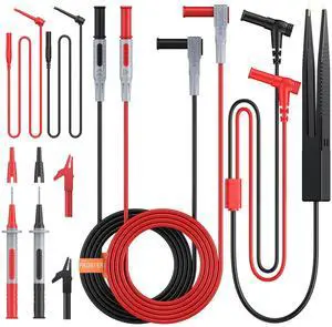 KEHIPI 9pcs Multimeter Test Leads Set - Multimeter Electrical Testing Kit with Alligator Clips, Test Hooks, Test Probes, Tweezers, Premium Insulated Multimeter Tester Accessories