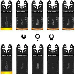 KEHIPI 10PCS Oscillating Tool Blades, 3 Types Titanium & HCS Oscillating Saw Blades for Metal, Wood, Plastic, Quick Release Oscillating Tool Blades Fit for Dewalt Milwaukee Ryobi Rockwell Fein