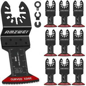 KEHIPI 10 Pcs Bi-Metal Oscillating Tool Blades Metal Cutting, 1-3/4" Curved Edge Multitool Blades for Soft Metal, Hard Wood, Plastic, Oscillating Saw Blades Fit Dewalt Milwaukee Bosch Ryobi