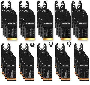 KEHIPI 50PCS Multi Tool Blade Kits, Professional Titanium Oscillating Tool Blades for Metal, Wood, Plastic, Curved Edge Oscillating Saw Blades Compatible with Dewalt Milwaukee Ryobi Rockwell Fein