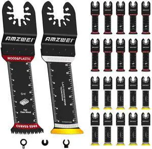 KEHIPI 20 Pcs Extra Long Titanium Oscillating Tool Blades & Japanese Teeth, Curved Edge Multitool Blades for Metal, Wood, Plastic, Oscillating Saw Blades Compatible with Dewalt Bosch Milwaukee Ryobi