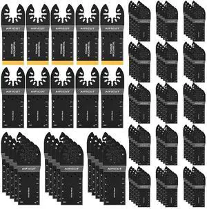 KEHIPI 100pcs Oscillating Saw Blades Universal Wood Multitool Blades Quick Release Oscillating Tool Blades Kits Fit Porter Cable Black & Decker Rockwell Ridgid Ryobi Milwaukee Chicago Craftsman