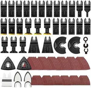 KEHIPI 98Pcs Oscillating Saw Blades Kits Cutting for Wood Plastic Metal Multi Tool Blades Oscillating Tool Blades with Sanding Pads Sandpapers Kits Fit Dewalt Ryobi Milwaukee Rockwell Fein Makita