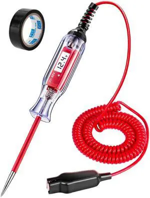 KEHIPI Heavy Duty 3-48V Automotive Circuit Tester with Backlit Digital LCD Voltage Display, DC Test Light with 140 Inch Extended Spring Wire, Car Truck Battery Tester with Stainless Probe