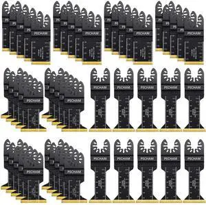 KEHIPI 50PCS Titanium Oscillating Tool Blades, Universal Oscillating Multitool Blades Metal Cutting Quick Release for Hard Material Metal Nails Wood Plastic Fit Dewalt Rockwell Milwaukee Makita Bosch