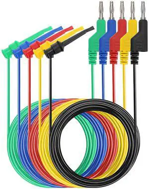 KEHIPI Multimeter Test Lead Set - 5Pcs Stackable Banana Plug to Test Hook Wire Cable Kit with Protective, Flexible Wire Leads for Electrical Testing 500V/5A 9.8Ft/3M
