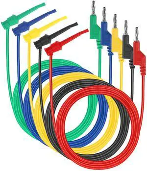 KEHIPI  Multimeter Test Lead Set - 5Pcs Stackable Banana Plug to Test Hook Wire Cable Kit with Protective, Flexible Wire Leads for Electrical Testing 500V/5A 6.6Ft/2M