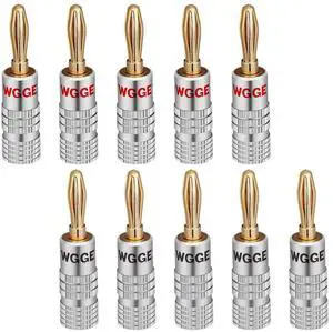 KEHIPI WG-009 Banana Plugs Audio Jack Connector 5 Pairs / 10 pcs, 24k Gold Dual Screw Lock Speaker Connector for Speaker Wire, Wall Plate, Home Theater, Audio/Video Receiver and Sound Systems
