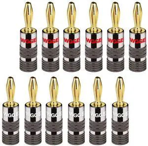 KEHIPI WG-029 Banana Plugs Audio Jack Connector, 24k Gold Dual Screw Lock Speaker Connector for Speaker Wire, Wall Plate, Home Theater, Audio/Video Receiver, and Sound Systems ((6 Pairs (12 Plugs)))
