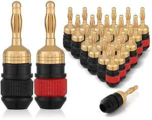 KEHIPI WG-008 24K Gold Safety Speaker Connector Banana Plugs for Speaker Wire, Wall Plate, Home Theater, Audio/Video Receiver, and Sound Systems ((12 Pairs (24 Plugs)))