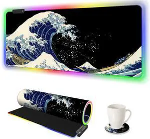 KEHIPI RGB Gaming Mouse Pad Large, Keyboard Led Mousepad Extended 35.4 x 15.8 inch Non-Slip Rubber Base with 14 Lighting Modes, Big Desk Mat Waterproof, Big Waves KEHIPI RGB Gaming Mouse Pad Large, Keyboard Led Mousepad Extended 35.4 x 15.8 inch Non-Slip Rubber Base with 14 Lighting Modes, Big Desk Mat Waterproof, Big Waves