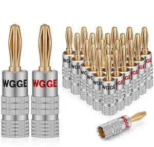 KEHIPI WG-009 Banana Plugs Audio Jack Connector, 24k Gold Dual Screw Lock Speaker Connector for Speaker Wire, Wall Plate, Home Theater, Audio/Video Receiver and Sound Systems (12 Pairs / 24 pcs)