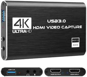 KEHIPI Capture Card, 4K HDMI Audio Capture Card Video Recorder with Mic and HDMI Loop-Out for Gaming/Live Streaming/Conference, Works for Nintendo Switch/PS5/Camera/Xbox/OBS