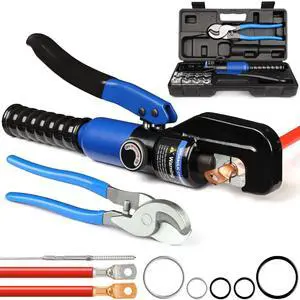 KEHIPI Hydraulic Crimping Tool 10 Ton with 9 Hex-Dies, 122/0 AWG Battery Cable Crimper with Cable Cutter for Copper, Aluminum Cable Lugs