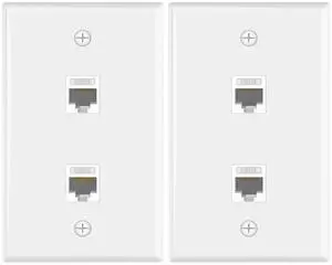 KEHIPI Ethernet Wall Plate 2-Port (UL Listed), Cat6 Female to Female Wall Jack, RJ45 Keystone Inline Coupler Wall Outlet, White (2-Pack)