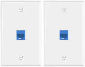 KEHIPI Ethernet Wall Plate (UL Listed), 1-Port Keystone Jack Wall Plate with RJ45 Keystone Inline Coupler Insert, Female to Female Cat6 Keystone Wall Jack, Blue (2 Pack)