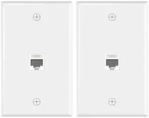 KEHIPI Ethernet Wall Plate (UL Listed), 1-Port Cat6 Female to Female Wall Jack, Keystone Wall Plate with RJ45 Keystone Inline Coupler, White (2-Pack)