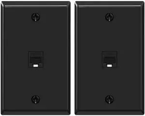 KEHIPI Black Ethernet Wall Plate (UL Listed), 1-Port Cat6 Female to Female Wall Jack, Keystone Wall Plate with RJ45 Keystone Inline Coupler for Cat6/Cat5e/Cat5 Cables, 2-Pack
