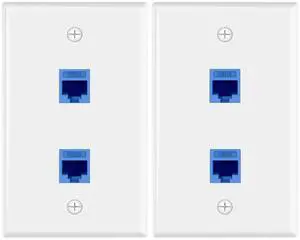 KEHIPI 2-Port Ethernet Wall Plate (UL Listed), CAT6 Wall Plate and Jack, RJ45 Keystone Inline Coupler with Keystone Ethernet Outlet, Blue 2-Pack