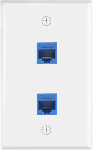 KEHIPI Ethernet Wall Plate 2-Port (UL Listed), Cat6 Female to Female Wall Jack, RJ45 Keystone Inline Coupler Wall Outlet, Blue