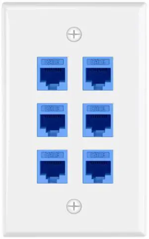 KEHIPI UL-Listed CAT6 Ethernet Wall Plate 6 Port, Single-Gang Keystone Wall Plate with RJ45 CAT6 Keystone Coupler, Blue