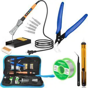 KEHIPI Soldering Iron Kit, 90W Soldering Iron LCD Adjustable Temperature, 13 in 1 Soldering Welding Iron Gun Kit with 5 Tips, Flux, Desoldering Pump, Stand, Tweezers, Wire Cutter, Solder Wire, Sponge KEHIPI Soldering Iron Kit, 90W Soldering Iron LCD Adjustable Temperature, 13 in 1 Soldering Welding Iron Gun Kit with 5 Tips, Flux, Desoldering Pump, Stand, Tweezers, Wire Cutter, Solder Wire, Sponge