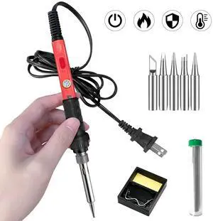 KEHIPI Soldering Kit, 60W Soldering Iron, 110V Welding Kit with Ceramic Heater, Portable Solder Irons with 5pcs Extra Tips, Stand, Solder Tube, Sponge, for Electronic Repair