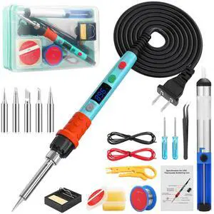 KEHIPI Soldering Iron Kit, 90W LED Digital Soldering Gun kit with Ceramic Heater, 110V Adjustable Temperature Solder Welding Iron Kits, Auto-sleep, Thermostatic Design, Blue
