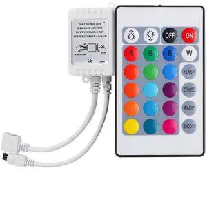 KEHIPI DC 12V 24-Key LED Strip IR Remote Controller with Controller Box for 3528 5050 SMD RGB LED Strip Lights