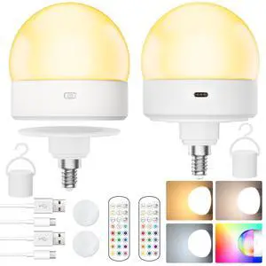 KEHIPI E12 Rechargeable Light Bulb with Remote and Timer, 4000mAh Battery Backup Bulb for Sconces and Lamps, 3 Color Temperature+12 RGB Color,Dimmable, Magnetic Bulbs for Non-Hardwired Fixture,2 Pack KEHIPI E12 Rechargeable Light Bulb with Remote and Timer, 4000mAh Battery Backup Bulb for Sconces and Lamps, 3 Color Temperature+12 RGB Color,Dimmable, Magnetic Bulbs for Non-Hardwired Fixture,2 Pack