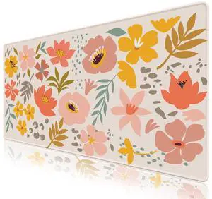 KEHIPI Desk Mat Mouse Pad Protector, Large Gaming Non Slip Computer Laptop Desk Blotter, Stitched Edges Keyboard Mouse Mat Desk Pad, 35.4" x 15.7" Extended Mousepad, Orange Flowers Leaves KEHIPI Desk Mat Mouse Pad Protector, Large Gaming Non Slip Computer Laptop Desk Blotter, Stitched Edges Keyboard Mouse Mat Desk Pad, 35.4" x 15.7" Extended Mousepad, Orange Flowers Leaves