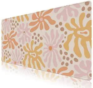 KEHIPI Desk Mat Mouse Pad Protector, Large Gaming Non Slip Computer Laptop Desk Blotter, Stitched Edges Keyboard Mouse Mat Desk Pad, 35.4" x 15.7" Extended Mousepad Home Office, Pink Orange Flowers KEHIPI Desk Mat Mouse Pad Protector, Large Gaming Non Slip Computer Laptop Desk Blotter, Stitched Edges Keyboard Mouse Mat Desk Pad, 35.4" x 15.7" Extended Mousepad Home Office, Pink Orange Flowers