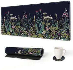 KEHIPI Extended Gaming Mouse Pad, XL Large Keyboard Mouse Mat Desk Pad with Stitched Edges, Durable Non-Slip Base Mousepad for Home Office Work, 35x15.7inch,Flowers Plants