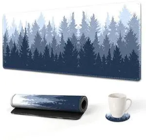 KEHIPI Extended Gaming Mouse Pad, XL Large Keyboard Mouse Mat Desk Pad with Stitched Edges, 35x15.7inch Durable Non-Slip Base Mousepad for Home Office, Misty Forest