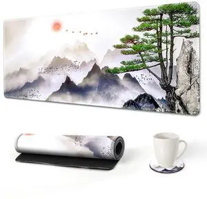 KEHIPI Extended Gaming Mouse Pad, XL Large Keyboard Mouse Mat Desk Pad with Stitched Edges, Durable Non-Slip Base Landscape Mousepad for Home Office, 35x15.7inch, Pine Tree Mountains