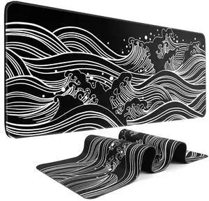 KEHIPI Gaming Mouse Pad - Large 31.5 x 11.8 in Black and White with Stitching Edges, Non-Slip Rubber Base Large Mouse Mat and Keyboard Pad (Sea Wave) KEHIPI Gaming Mouse Pad - Large 31.5 x 11.8 in Black and White with Stitching Edges, Non-Slip Rubber Base Large Mouse Mat and Keyboard Pad (Sea Wave)