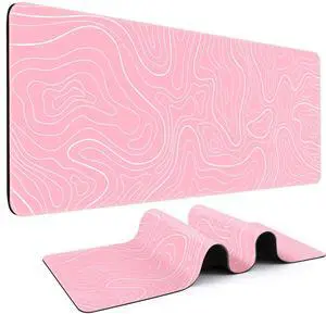 KEHIPI Gaming Mouse Pad 31.5 x 11.8in Large Mouse Pad with Anti-Slip Rubber BasePink with White Topographic Line KEHIPI Gaming Mouse Pad 31.5 x 11.8in Large Mouse Pad with Anti-Slip Rubber BasePink with White Topographic Line