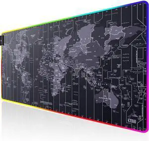 KEHIPI RGB Large Gaming Mouse Pad with Stitched Edges, Superior Micro-Weave Cloth, Non-Slip Base, Water Resist Coating, 31.5 x 15.7 in, RGB World Map