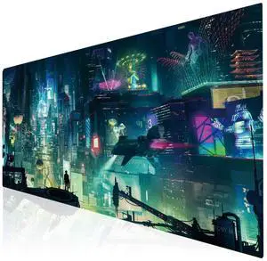 KEHIPI Extended Gaming Mouse Pad, Portable Mat for Keyboard & Mouse with Stitched Edges + Non-Slip Rubber Base 90x40 Green city005